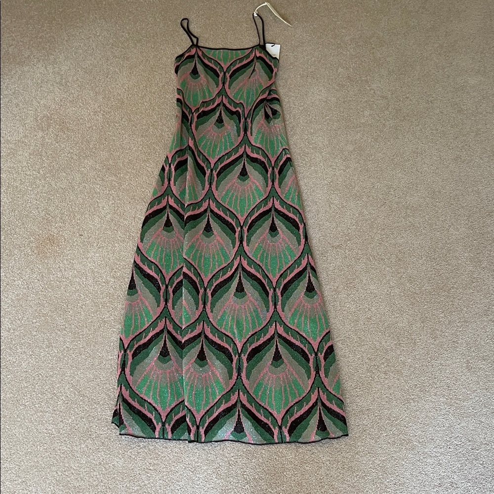 Chic Patterned Maxi Dress in Green and Pink